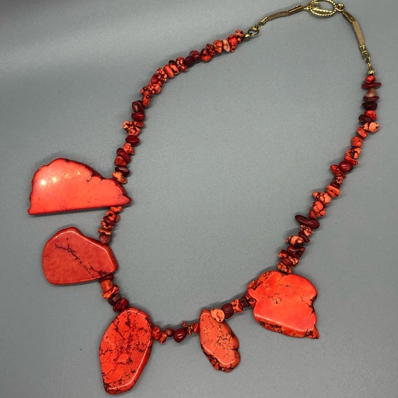 Orange Turquoise Freeform Flat Slab Necklace - Picture 3 of 10